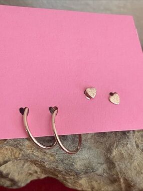 5/$10❤️❤️❤️NEW Rose Gold Tone Zinc Alloy Heart & Hoops Stud Earrings